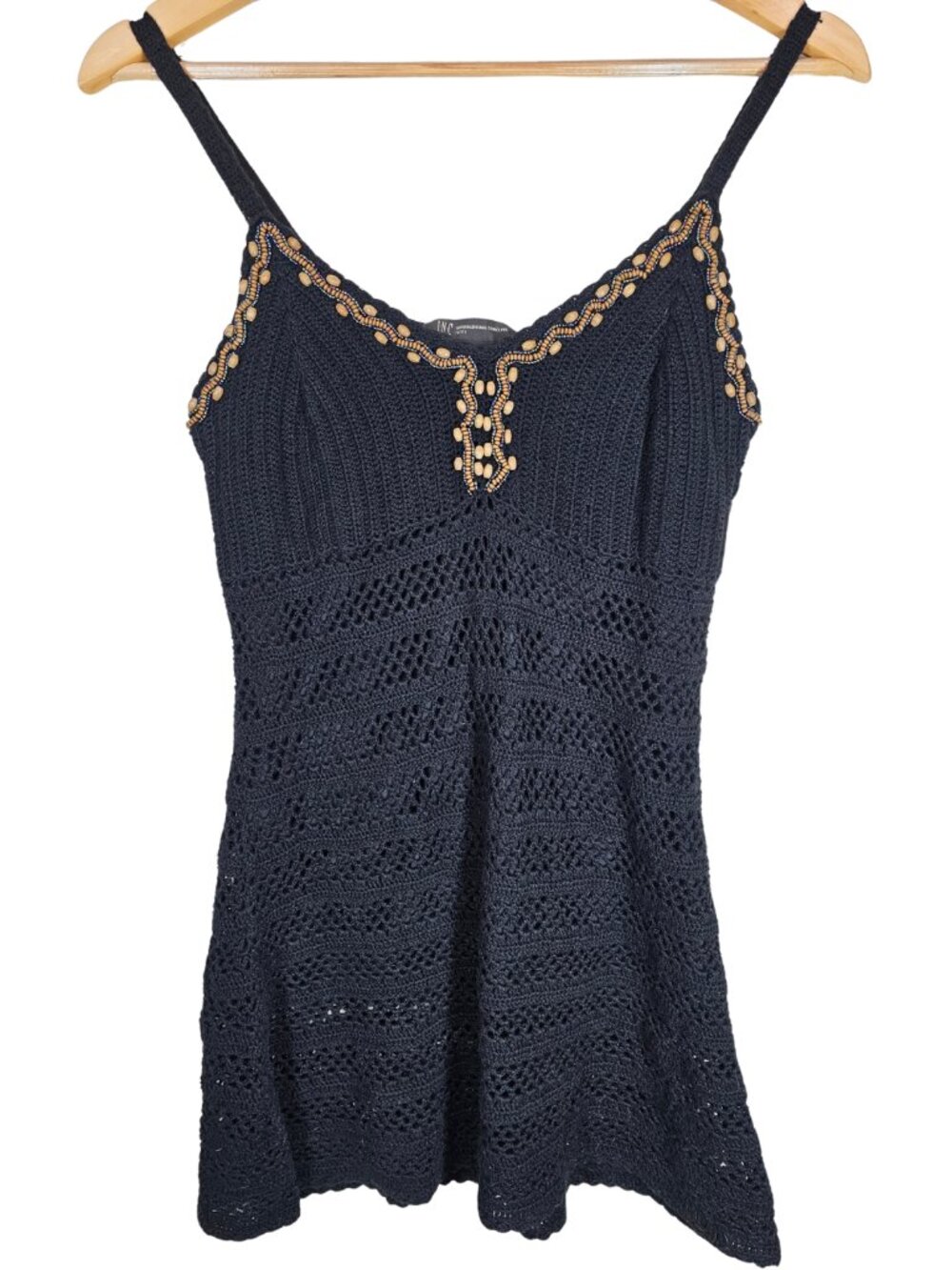 INC International Beaded Crochet Cami Tank Top S Boho Babydoll Hippie Festival